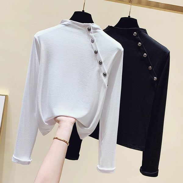 women's t-shirt women t shirt cotton long sleeve tshirt femininant 2021 autumn spring casual button tee female korean clothing black w, White
women's t-shirt women t shirt cotton long sleeve tshirt femininant 2021 autumn spring casual button tee female korean clothing black w, White