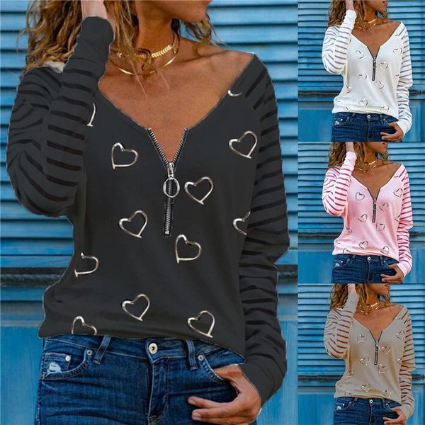 women's t-shirt 2021 fashion trendy cute women zipper v neck long sleeve t shirt loose print spring autumn tee, White
women's t-shirt 2021 fashion trendy cute women zipper v neck long sleeve t shirt loose print spring autumn tee, White