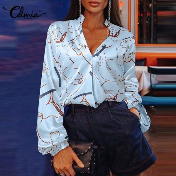 women's blouses & shirts elegant cross v neck blusas 2021 celmia women satin vintage chain printed lantern sleeve casual loose party, White
women's blouses & shirts elegant cross v neck blusas 2021 celmia women satin vintage chain printed lantern sleeve casual loose party, White