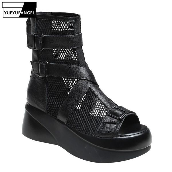 summer women real leather mesh splice sandals boots retro wedges shoes peep toe leisure platform high heel female, Black
summer women real leather mesh splice sandals boots retro wedges shoes peep toe leisure platform high heel female, Black