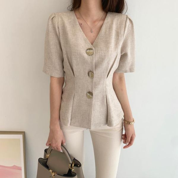 women's blouses & shirts korean fashion chic v-neck women blouse summer slim waist office lady short sleeve you375, White
women's blouses & shirts korean fashion chic v-neck women blouse summer slim waist office lady short sleeve you375, White