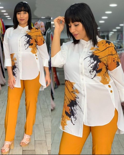 women's two piece pants plus size set women blouses matching african fashion printed slit irregular lady office work wear outfit, White
women's two piece pants plus size set women blouses matching african fashion printed slit irregular lady office work wear outfit, White