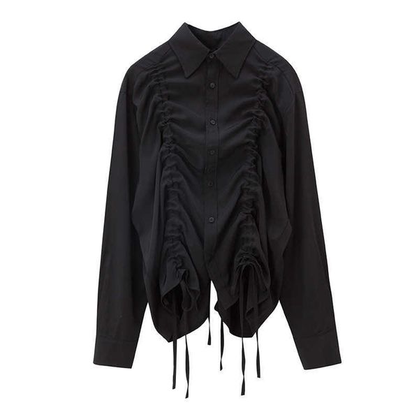 women black drawstring asymmetrical blouse lapel long sleeve loose fit shirt fashion spring autumn 210601, White
women black drawstring asymmetrical blouse lapel long sleeve loose fit shirt fashion spring autumn 210601, White