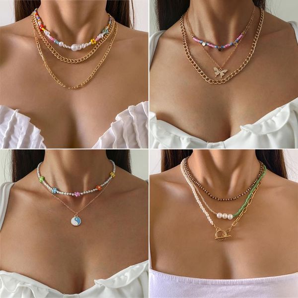 chokers 3pcs/set boho imitation pearls beaded choker necklace set for female butterfly flower chain handmade summer jewelry, Golden;silver
chokers 3pcs/set boho imitation pearls beaded choker necklace set for female butterfly flower chain handmade summer jewelry, Golden;silver