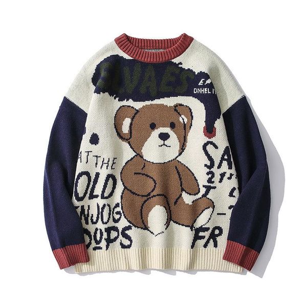 men's sweaters 2021 bear retro style sweater men and women winter outer wear knit japanese vintage harajuku jacket couple, White;black
men's sweaters 2021 bear retro style sweater men and women winter outer wear knit japanese vintage harajuku jacket couple, White;black