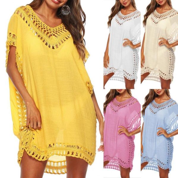 women's swimwear 2021 women loose beach dress tunic solid bikini cover up swimsuit beachwear hollow out robe de plage, White;black
women's swimwear 2021 women loose beach dress tunic solid bikini cover up swimsuit beachwear hollow out robe de plage, White;black
