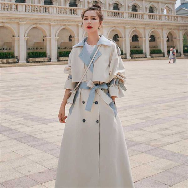 women's trench coats simplicity women windbreaker contrasting color stitching long 2021spring autumn loose double breasted fashion coat, Tan;black
women's trench coats simplicity women windbreaker contrasting color stitching long 2021spring autumn loose double breasted fashion coat, Tan;black
