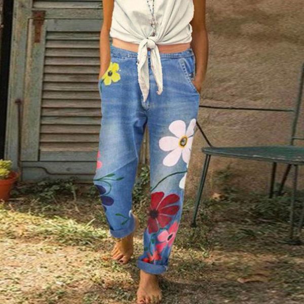 women's jeans women long trousers spring floral print denim ladies casual loose plus size high waist pants light washed pocket, Blue
women's jeans women long trousers spring floral print denim ladies casual loose plus size high waist pants light washed pocket, Blue