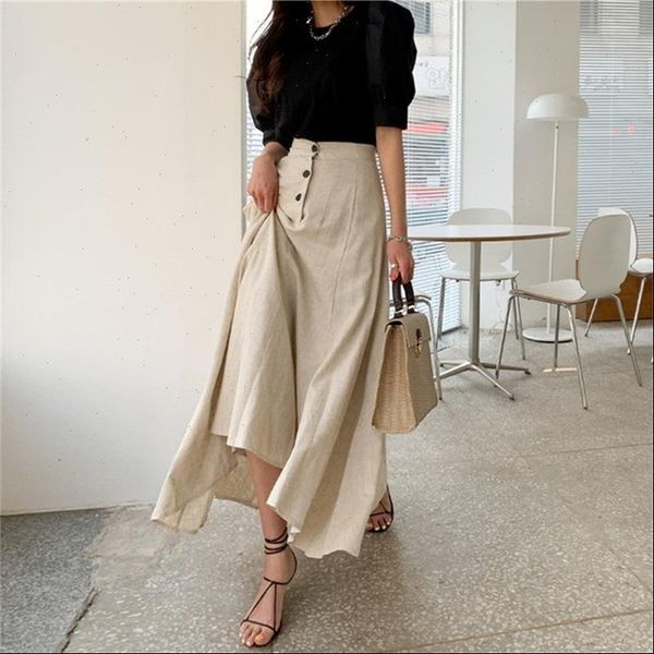 bornsra summer casual vintage womens skirt elastic waist buttons irregular cotton and linen split long female, Black
bornsra summer casual vintage womens skirt elastic waist buttons irregular cotton and linen split long female, Black