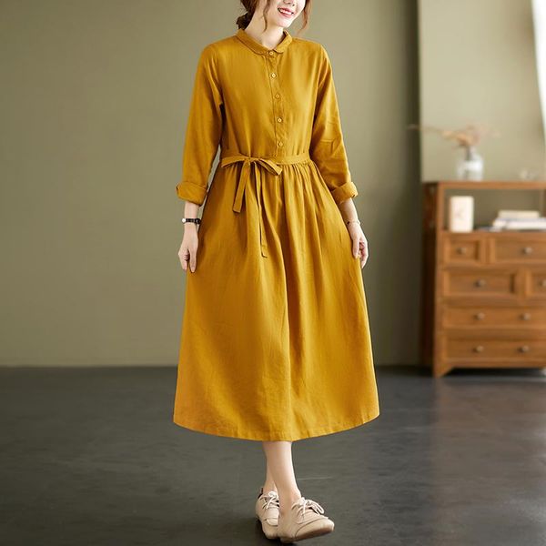 casual dresses 2021 korea style long sleeve autumn blouse dress cotton linen sashes office lady work women spring midi, Black;gray
casual dresses 2021 korea style long sleeve autumn blouse dress cotton linen sashes office lady work women spring midi, Black;gray