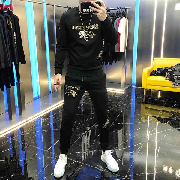 hoodies autumn sweater around the neck leopard suit sequins letter drill pants male, Black
hoodies autumn sweater around the neck leopard suit sequins letter drill pants male, Black