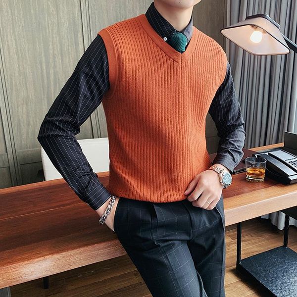 men's jackets quality british style slim fit sleeveless knitted sweater vest mens clothes 2021 fashion v neck casual pullovers pull hom, Black;brown
men's jackets quality british style slim fit sleeveless knitted sweater vest mens clothes 2021 fashion v neck casual pullovers pull hom, Black;brown