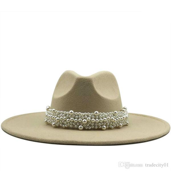 new women wide brim imitation wool felt fedora hats simple british style super big brim panama hats with pearl belt, Blue;gray
new women wide brim imitation wool felt fedora hats simple british style super big brim panama hats with pearl belt, Blue;gray