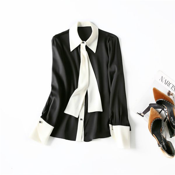 women's blouses & shirts europe and the united states women's clothing new spring long sleeve tie lapel fashionable contrast silk, White
women's blouses & shirts europe and the united states women's clothing new spring long sleeve tie lapel fashionable contrast silk, White