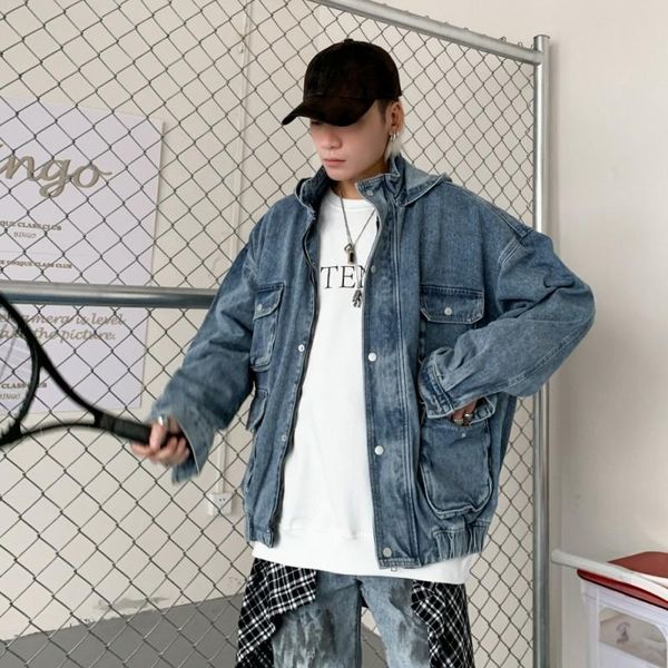 men's jackets kiovno spring men cargo casual denim multi pockets loose jeans for couples hooded, Black;brown
men's jackets kiovno spring men cargo casual denim multi pockets loose jeans for couples hooded, Black;brown