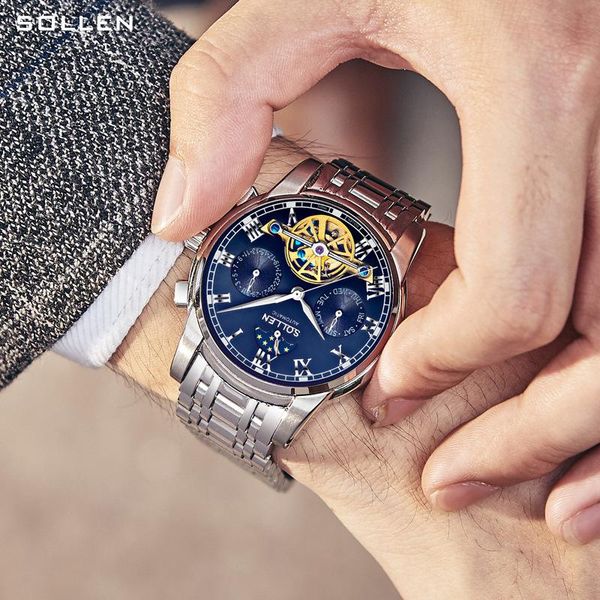 wristwatches solon hollow tourbillon automatic mechanical watch male luminous men's gentleman business waterproof joker steel belt, Slivery;brown
wristwatches solon hollow tourbillon automatic mechanical watch male luminous men's gentleman business waterproof joker steel belt, Slivery;brown