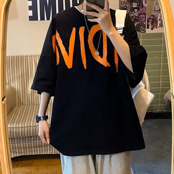 men's t-shirts short sleeve t-shirt men logo summer half fat hip hop loose ins hong kong style five-point top, White;black
men's t-shirts short sleeve t-shirt men logo summer half fat hip hop loose ins hong kong style five-point top, White;black