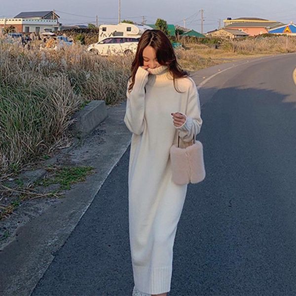 casual dresses women's turtleneck long sweater dress loose solid sleeve female knitted 2021 autumn winter girls sweet vestidos, Black;gray
casual dresses women's turtleneck long sweater dress loose solid sleeve female knitted 2021 autumn winter girls sweet vestidos, Black;gray