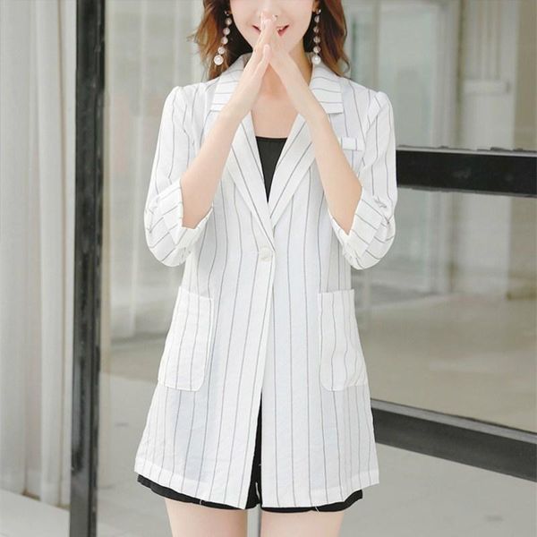 women's suits & blazers elegant women summer slim stripes seven sleeves suit jackets female pockets thin outwear, White;black
women's suits & blazers elegant women summer slim stripes seven sleeves suit jackets female pockets thin outwear, White;black