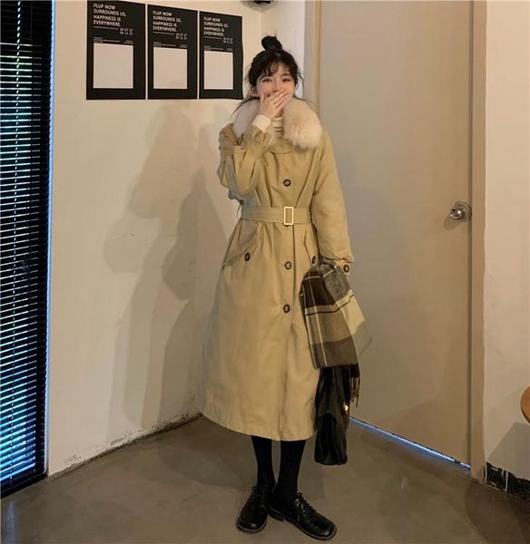 women's wool & blends versatile fashion long detachable collar clip cotton warm coat for women 2021, Black