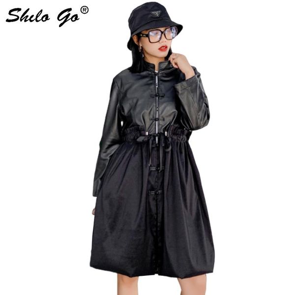 women's trench coats genuine leather dress vintage button front drawstring waist sheepskin a line women autumn winter casual plus dress, Tan;black
women's trench coats genuine leather dress vintage button front drawstring waist sheepskin a line women autumn winter casual plus dress, Tan;black