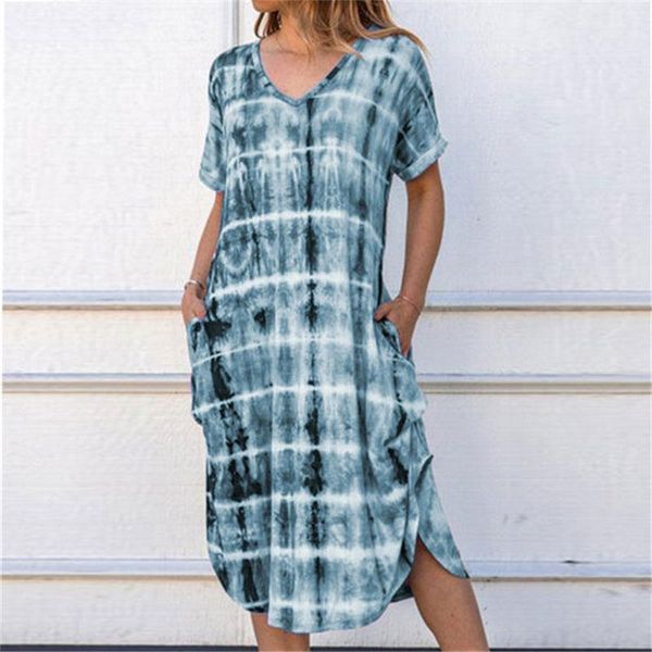 casual dresses summer est women's dress short-sleeved v-neck loose slit printed ladies oversize, Black;gray
casual dresses summer est women's dress short-sleeved v-neck loose slit printed ladies oversize, Black;gray