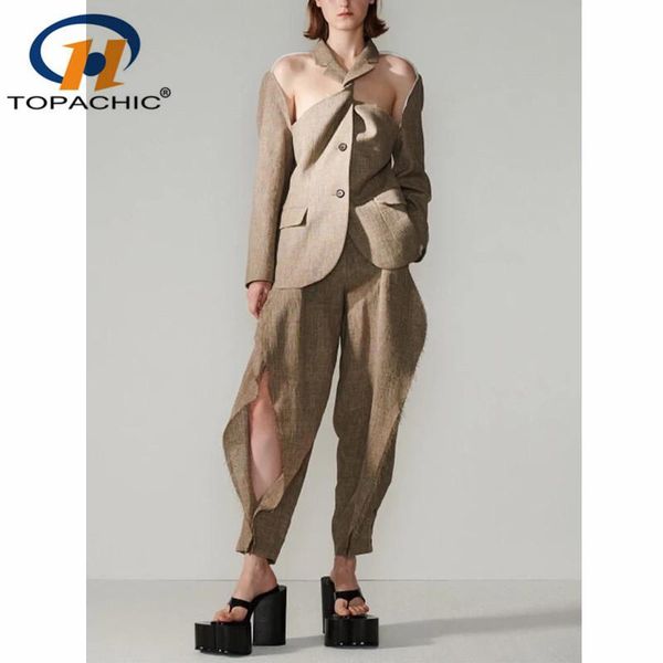 4.13 2021 spring summer high end women fashion casual irregular hollow out blazer or waist patchwork button pants set women's two piece, White
4.13 2021 spring summer high end women fashion casual irregular hollow out blazer or waist patchwork button pants set women's two piece, White