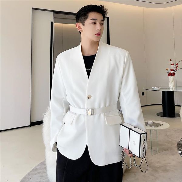 men's suits & blazers 2021 autumn korean style personalized collar design suit men casual loose waist belt for m-xl, White;black
men's suits & blazers 2021 autumn korean style personalized collar design suit men casual loose waist belt for m-xl, White;black