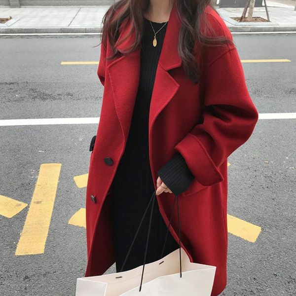 women's wool & blends 2021 winter korean mid-length cashmere coat hepburn style ladies red woolen women autumn casual cloth outerwear, Black
women's wool & blends 2021 winter korean mid-length cashmere coat hepburn style ladies red woolen women autumn casual cloth outerwear, Black