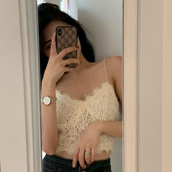 women's t-shirt summer net red lace camisole inner tube short navel bottoming shirt, White
women's t-shirt summer net red lace camisole inner tube short navel bottoming shirt, White