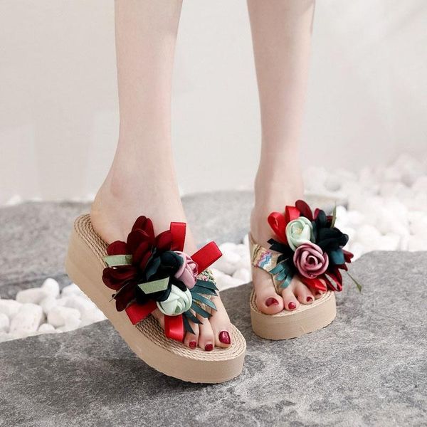 summer imitation rope travel bottom wear flowers flip flops beach high-heeled 5cm slippers, Black
summer imitation rope travel bottom wear flowers flip flops beach high-heeled 5cm slippers, Black