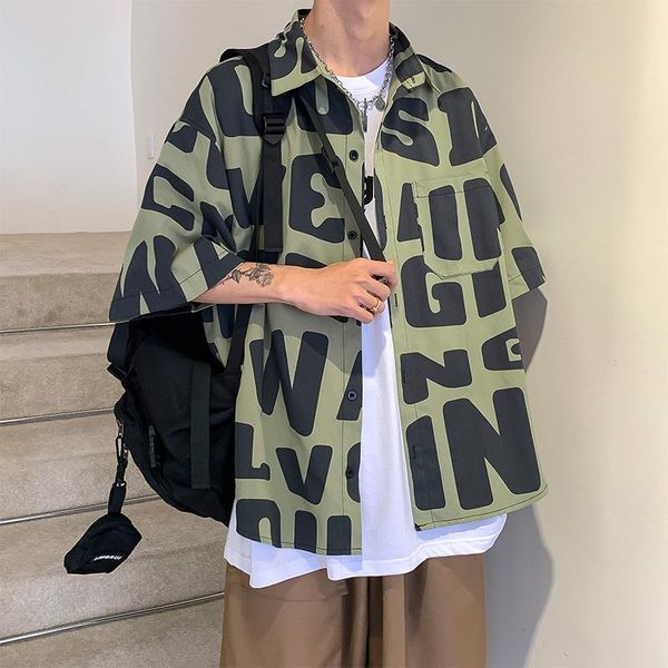 men's letter printing shirts summer short sleeve shirt man casual buttons loose blouse fashion, White;black
men's letter printing shirts summer short sleeve shirt man casual buttons loose blouse fashion, White;black