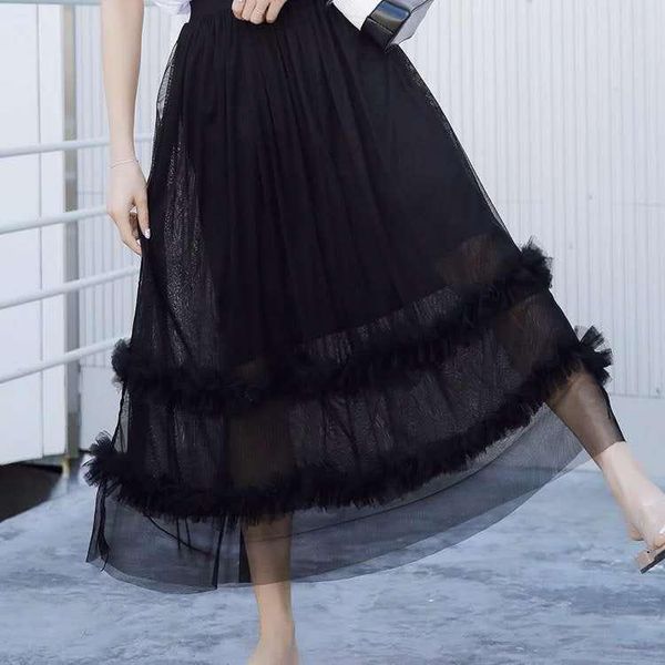 skirts 2021 xiaxian women's skirt lace versatile a-line mesh pleated mid length pompous, Black
skirts 2021 xiaxian women's skirt lace versatile a-line mesh pleated mid length pompous, Black