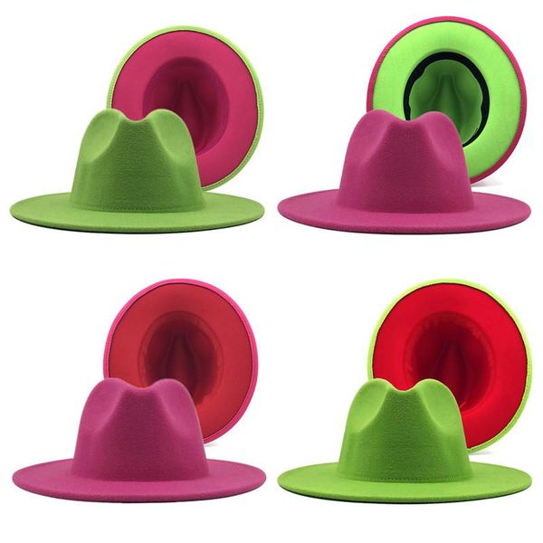 wide brim hats men women two-color green pink wool felt jazz fedora british style trilby party formal panama cap dress hat, Blue;gray
wide brim hats men women two-color green pink wool felt jazz fedora british style trilby party formal panama cap dress hat, Blue;gray