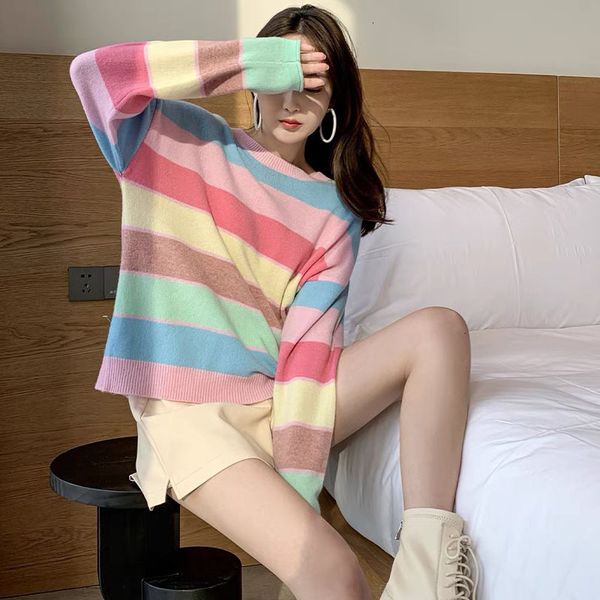 rainbow stripe contrast loose sweater women's autumn and winter long sleeve 2021 round neck pullover sweet knitted top, White;black
rainbow stripe contrast loose sweater women's autumn and winter long sleeve 2021 round neck pullover sweet knitted top, White;black