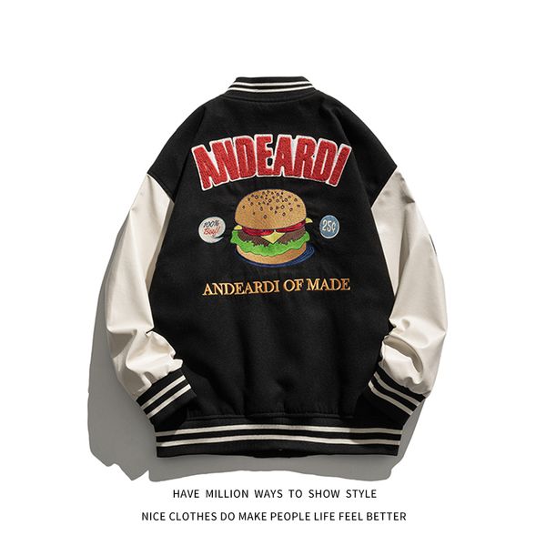 men's jackets and women's pilot baseball jacket, unisex, embroidered hamburger, autumn season, Black;brown
men's jackets and women's pilot baseball jacket, unisex, embroidered hamburger, autumn season, Black;brown