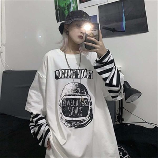women's sweaters hoodies long sleeve t-shirt spring and autumn stripe fake two-piece bottomed shirt korean version ins fashion relaxed, White;black
women's sweaters hoodies long sleeve t-shirt spring and autumn stripe fake two-piece bottomed shirt korean version ins fashion relaxed, White;black