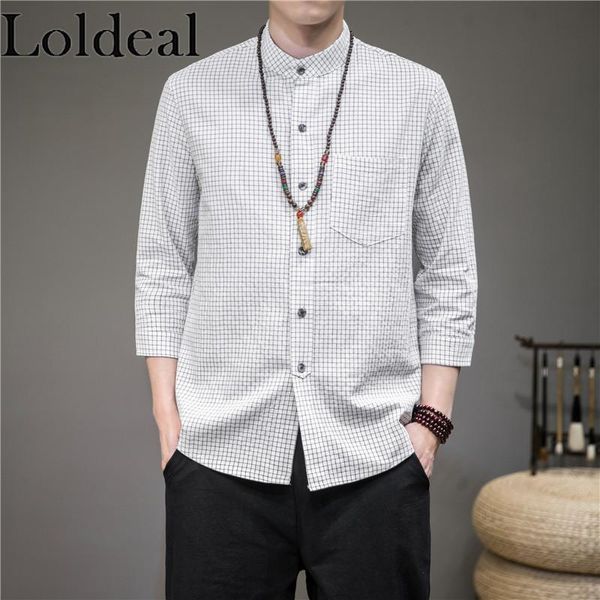 men's casual shirts loldeal men 3/4 sleeve shirt chinese style plaid batik stand collar cotton and linen, White;black
men's casual shirts loldeal men 3/4 sleeve shirt chinese style plaid batik stand collar cotton and linen, White;black