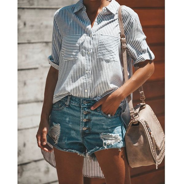 women's blouses & shirts women striped short sleeve blouse shirt female loose blusas femme autumn fall casual ladies turn down, White
women's blouses & shirts women striped short sleeve blouse shirt female loose blusas femme autumn fall casual ladies turn down, White