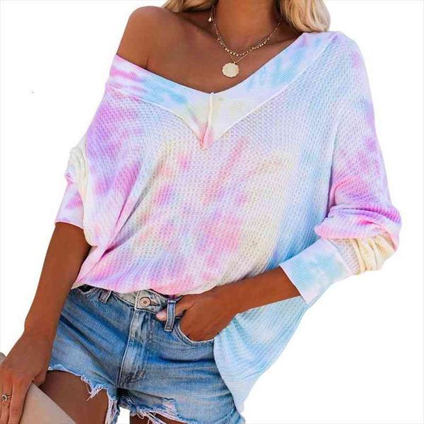 women tie dye one shoulder womens sweater long sleeve waffle loose pullover blouse, White;black
women tie dye one shoulder womens sweater long sleeve waffle loose pullover blouse, White;black