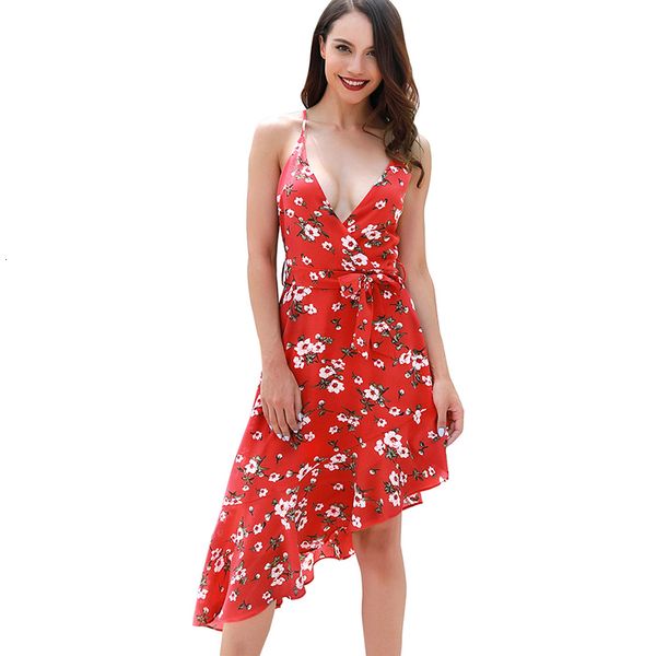 women summer sleeveless asymmetrical v-neck strap mid-calf casual ladies boho red print es, Black;gray
women summer sleeveless asymmetrical v-neck strap mid-calf casual ladies boho red print es, Black;gray
