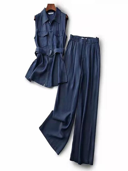 tencel denim cotton sleeveless lace-up vest; wide-leg pants suit women's two piece, White
tencel denim cotton sleeveless lace-up vest; wide-leg pants suit women's two piece, White