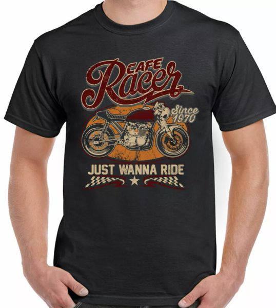 cafe racer t-shirt mens biker motorbike bike custom just wanna ride, White;black