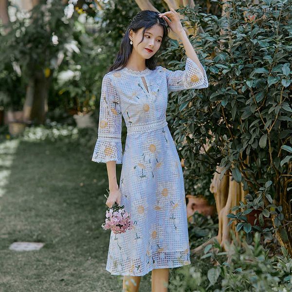women flare sleeve floral print lace midi dress female party spring summer high waist hollow out dresses vestidos 210529, Black;gray
women flare sleeve floral print lace midi dress female party spring summer high waist hollow out dresses vestidos 210529, Black;gray