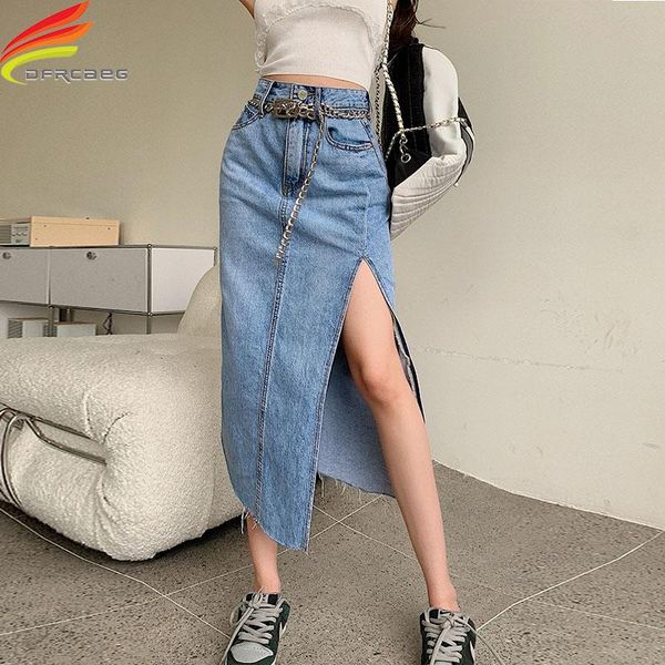 summer long denim slit skirt women korean fashion streetwear high waist blue a line jean skirts with metal chain jupe, Black
summer long denim slit skirt women korean fashion streetwear high waist blue a line jean skirts with metal chain jupe, Black
