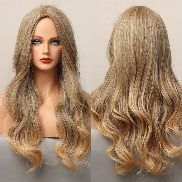 long body wave wigs gray brown blonde synthetic wigs for women afro american middle part heat resistant cosplay use party daily, Black
long body wave wigs gray brown blonde synthetic wigs for women afro american middle part heat resistant cosplay use party daily, Black