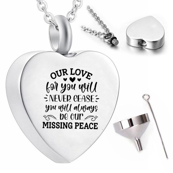 heart-shaped stainless steel carved black font pendant necklace mom and dad ashes urn souvenirs cremation jewelry, Silver
heart-shaped stainless steel carved black font pendant necklace mom and dad ashes urn souvenirs cremation jewelry, Silver