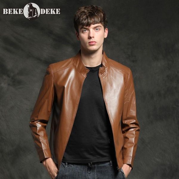 men's leather & faux autumn men business work slim fit stand collar coat fashion zipper sheepskin genuine jacket moto biker windproof, Black
men's leather & faux autumn men business work slim fit stand collar coat fashion zipper sheepskin genuine jacket moto biker windproof, Black