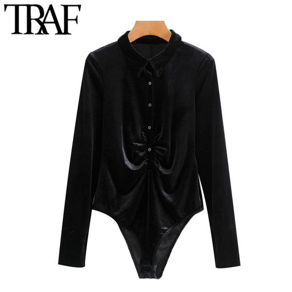 traf women chic fashion button-up pleated velvet bodysuits vintage lapel collar long sleeve female playsuits chic 210415, Black;white
traf women chic fashion button-up pleated velvet bodysuits vintage lapel collar long sleeve female playsuits chic 210415, Black;white