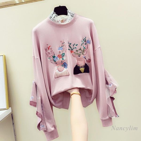 embroidery ruffled stitching lace hoodies women 2021 spring autumn loose korean style round neck pullover student sweatshirt women's &, Black
embroidery ruffled stitching lace hoodies women 2021 spring autumn loose korean style round neck pullover student sweatshirt women's &, Black